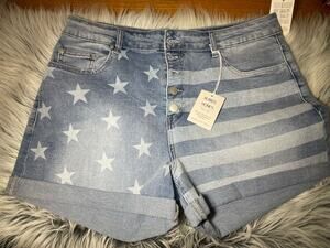 Rubies and Honey Star Spangled cuffed womens high waisted  jean shorts size XL